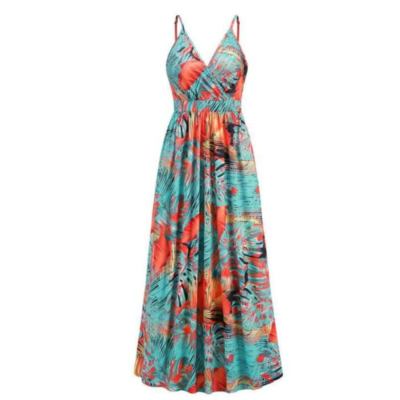 Casual Dresses Women's Bohemian Print Dress Spring Summer Fashion Sexy V-neck Sling