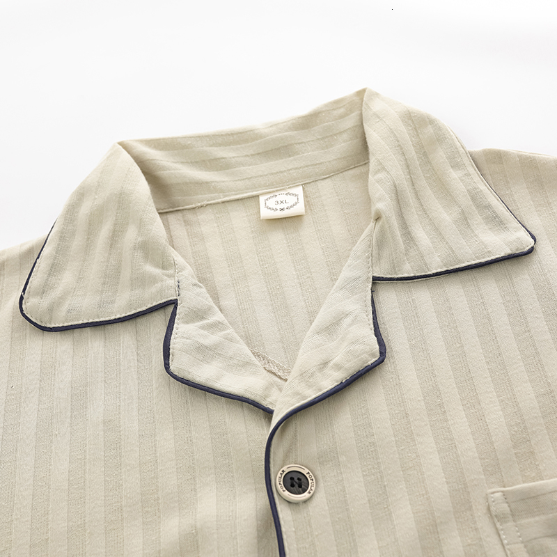 Men's Sleepwear 5XL Knited Cotton Pajama Sets Summer Print Pijama Men Short Sleeve Men's Sleepwear Turn-down Collar Pyjamas 230320