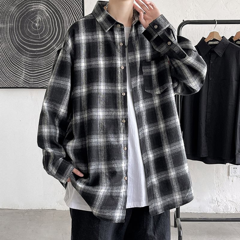 Men's Casual Shirts Flannel Plaid Shirts Men Streetwear Casual Versatile Autumn High Quality Male Harajuku Oversized Retro Long-sleeved Blouses 2