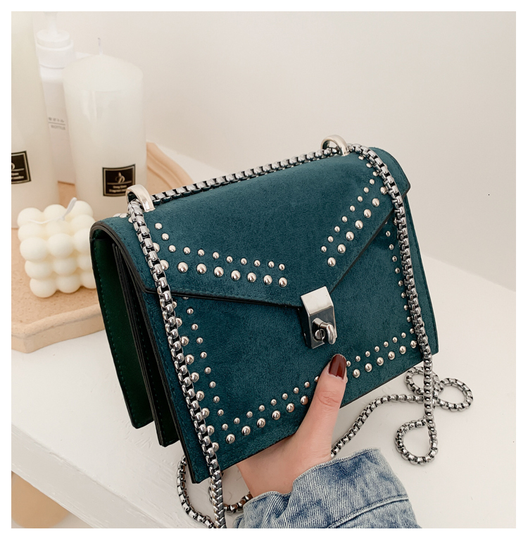 Evening Bags Scrub Leather Small Shoulder Messenger For Women Chain Rivet Lock Crossbody Bag Female Fashion Handbags 230320
