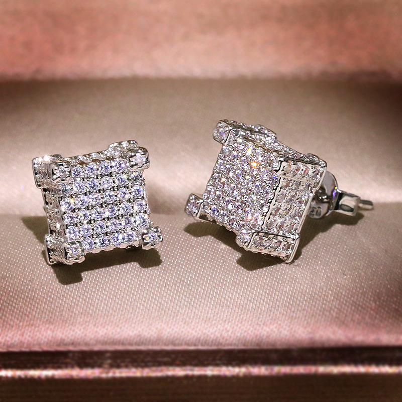 2023 Hip Hop Stud Earring Vintage Jewelry 925 Sterling Silver Gold Fill Pave White 5A Cubic Zircon CZ Diamond Top Sell Party Women Men Earring For Lov