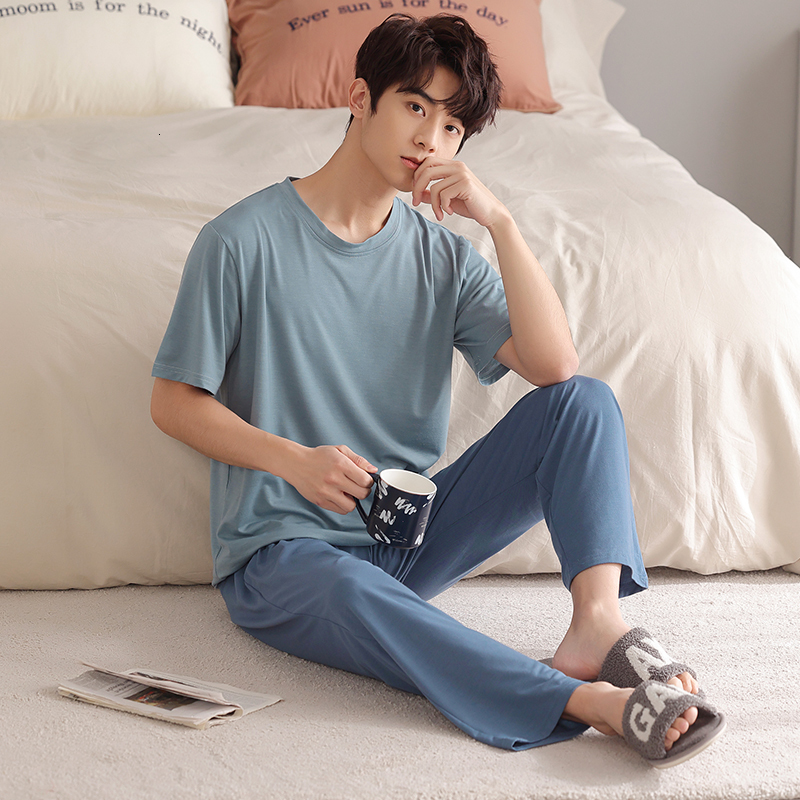 Men's Sleepwear L-4XL Men's Pijamas Summer Modal Leisure Home Suit Short Sleeve Pajamas Set Shorts Plus Size 4XL Black Sleepwear for Men 230