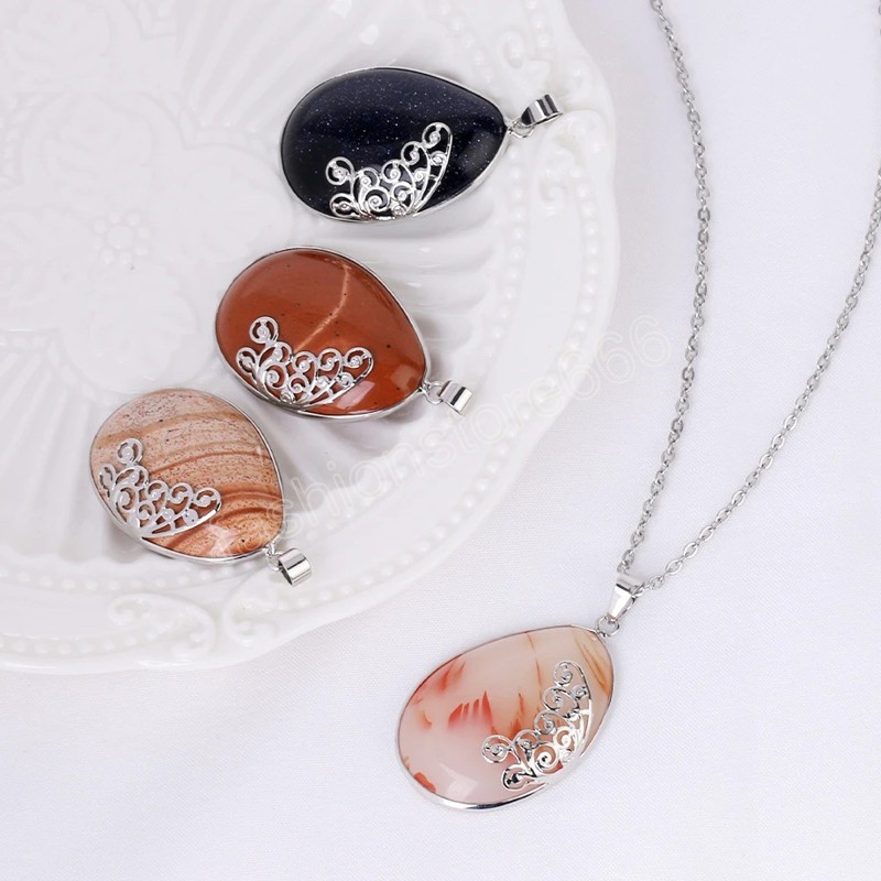 Water Drop Crystal Pendant Necklace for Women Butterfly Wing Natural Stone Amethysts Quartz Healing Necklace Jewelry