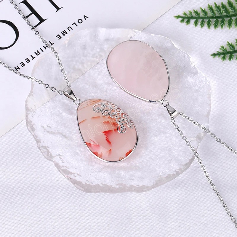 Water Drop Crystal Pendant Necklace for Women Butterfly Wing Natural Stone Amethysts Quartz Healing Necklace Jewelry