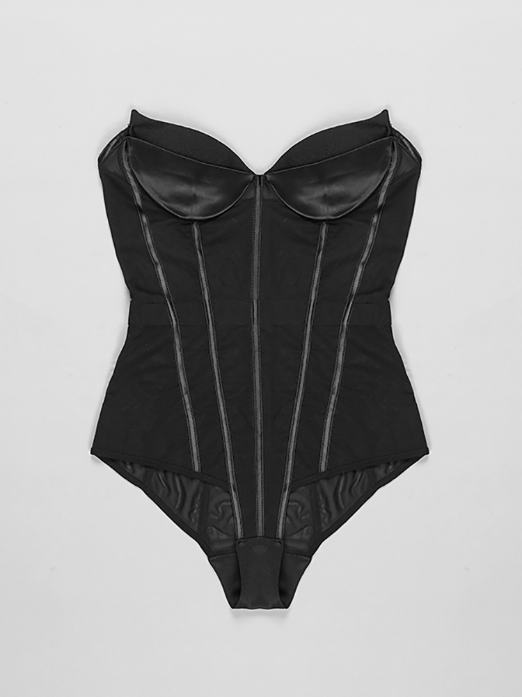 Women's Tanks Camis Sexy Lace Strapless Bodycon Bodysuit Elegant Women Black Mesh Patchwork Slim Celebrity Party Runway Club 230317