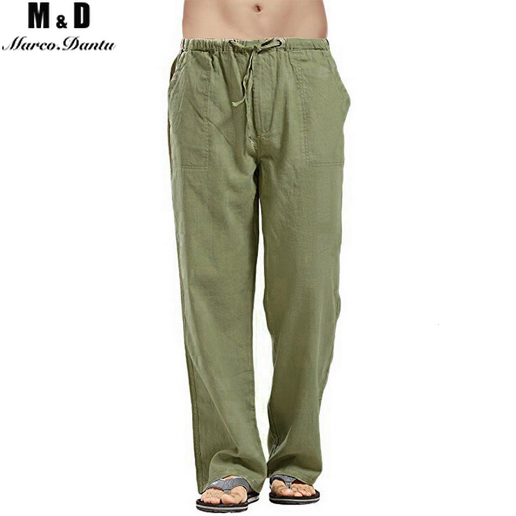 Men's Pants Summer Men Solid Color Linen Multi-pocket Straight Casual Pants Plus Large Size Breathable Comfortable Drawstring Loose Trousers 2303