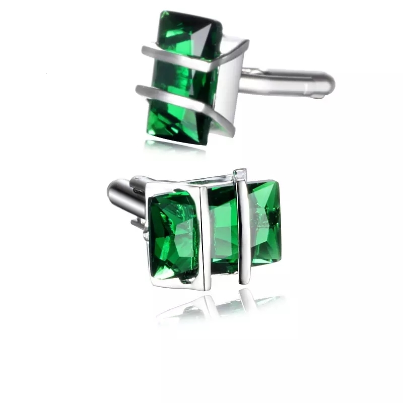 Cuff Links Bridegroom Wedding Evening Party Business Men French Shirts Silvery links Green Crystal link With Gift Bag 230320