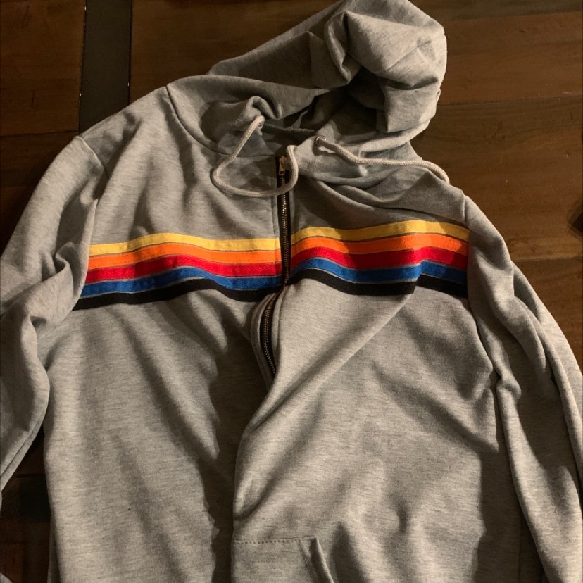 Women's Two Piece Pants Designer Hoodie Oversized Rainbow Stripe Long Sleeve Sweatshirt Zipper Pocket Coat Jacket Spring Casual Upgraded