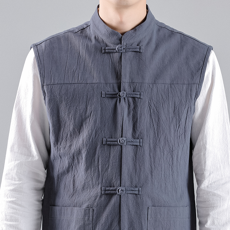 Men's Vests Spring Summer Men Chinese Style Vintage Linen Mens Sleeveless Hanfu Cardigan Male Harajuku Open Stitch Jacket M5XL 230320