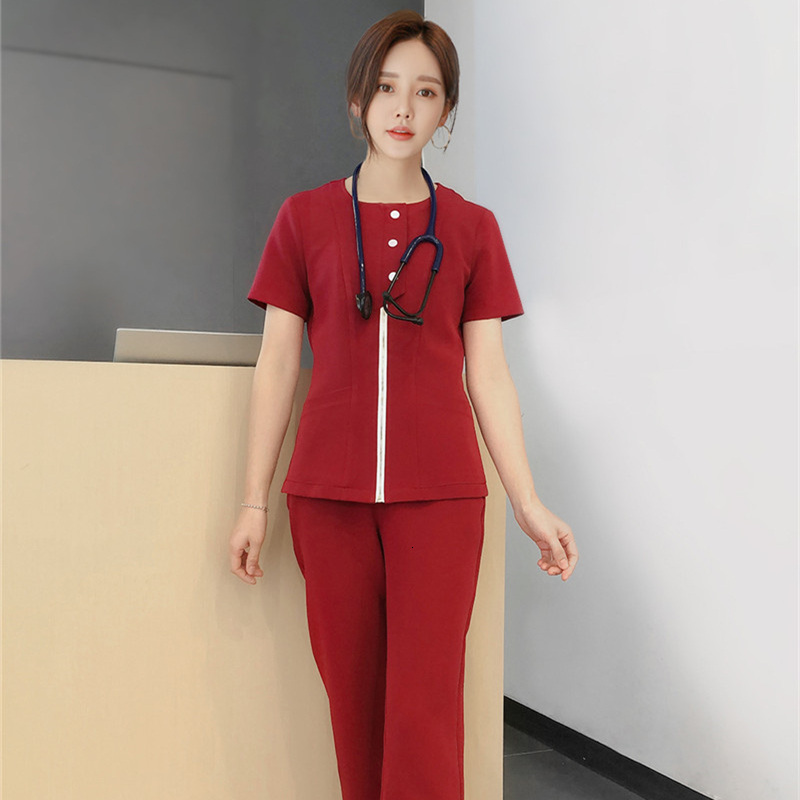 Womens Two Piece Pants Wholesale Customized Womens Scrub Set Metal Zipper Top And Pants Nurse Uniform 230320