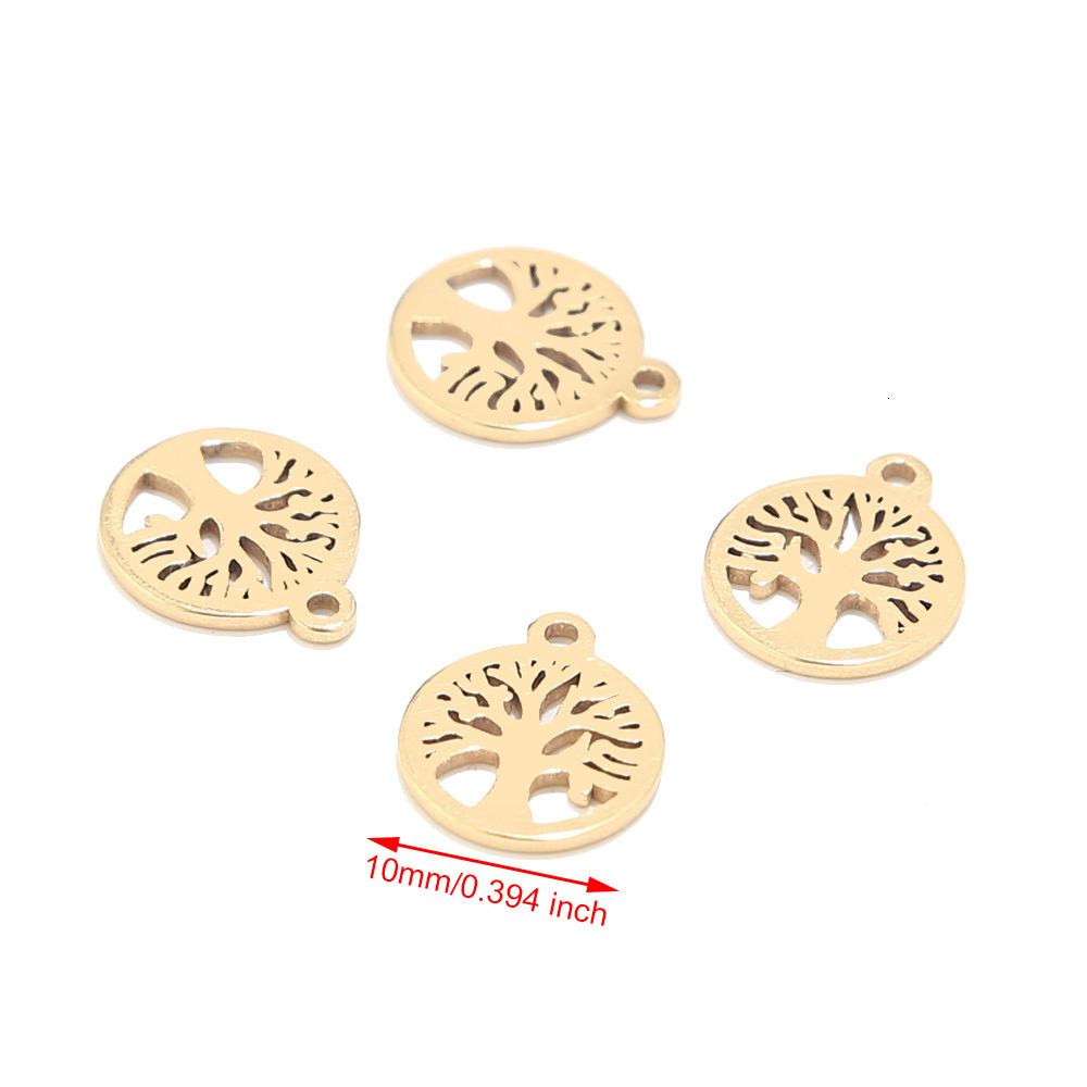 Charms 80pcs 10mm Stainless Steel Round Tree Life Pendants Beads Bulk Jewelry Findings Making Accessory for DIY Craft Bracelet 230320