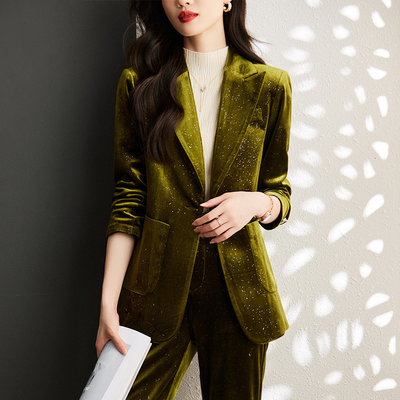 Women's Suits Blazers High Quality Shiny Velvet Autumn Winter Formal Blazer Women Business Suits with Sets Work Wear Office Uniform Pants Jacket 