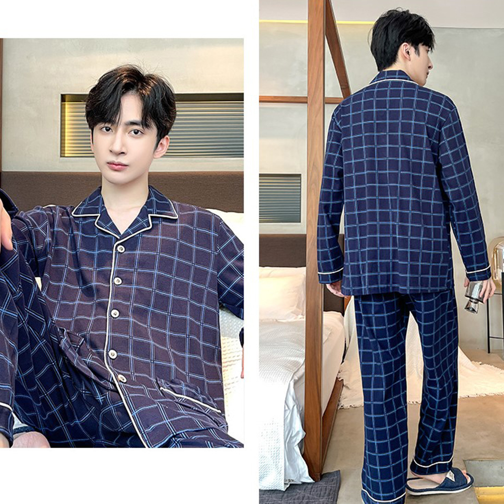 Men's Sleepwear Men Cotton Flannel Pyjamas Set Long Sleeve Top Plaid Bottoms Sleepwear Nightwear Spring Autumn Cotton Pijama For Men 230320