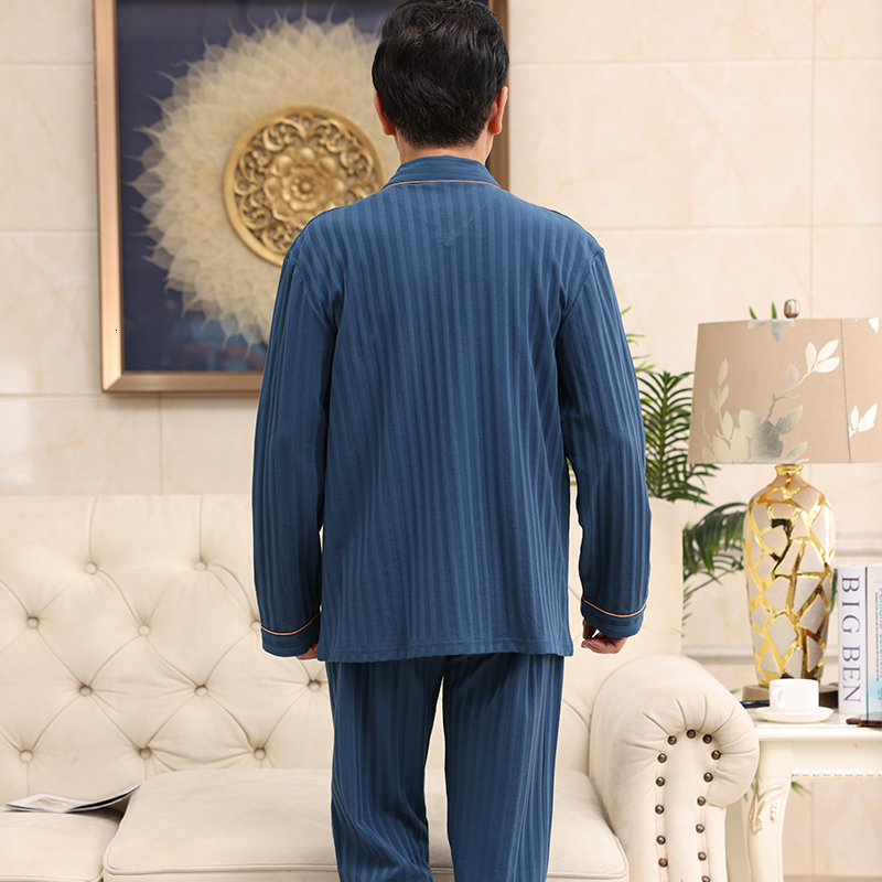 Men's Sleepwear Spring Autumn 100% Cotton Pajamas for Men Long Sleeve Sleepwear Stripe Turn-down Collar Nightgown Suit Large Size M - 4XL 230320
