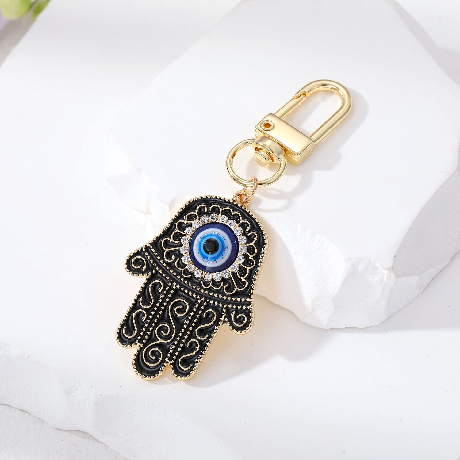 Evil Eye Hamsa Hand Keychain Key Ring For Women Men Hollow Fatima Hand Blue Eye Bag Car Key Accessories