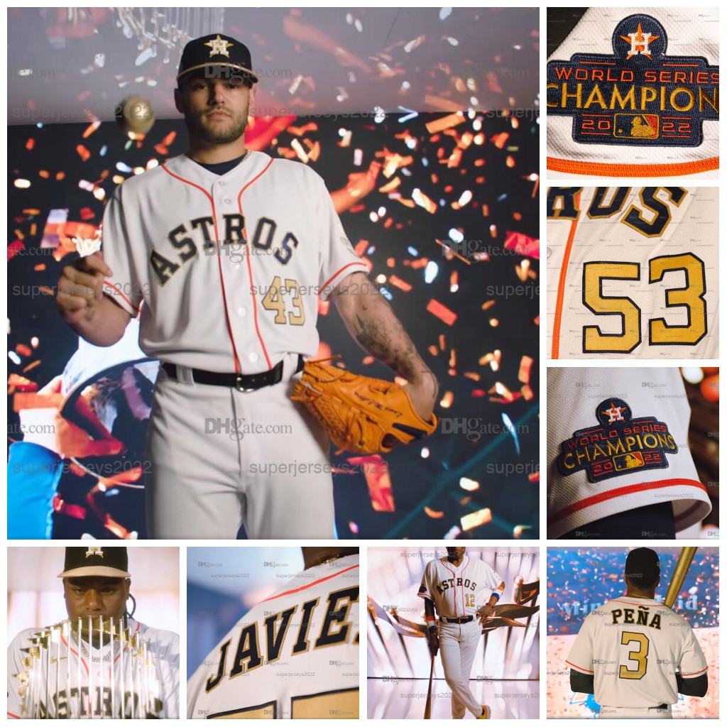 Astros 2023 Gold Program Jersey 3 Jeremy Pena Jose Altuve Yordan Alvarez Alex Bregman Kyle Tucker Cristian Javier Jose Abreu Jose Urquidy Justin Verlander, Navy flex base
Astros 2023 Gold Program Jersey 3 Jeremy Pena Jose Altuve Yordan Alvarez Alex Bregman Kyle Tucker Cristian Javier Jose Abreu Jose Urquidy Justin Verlander, Navy flex base