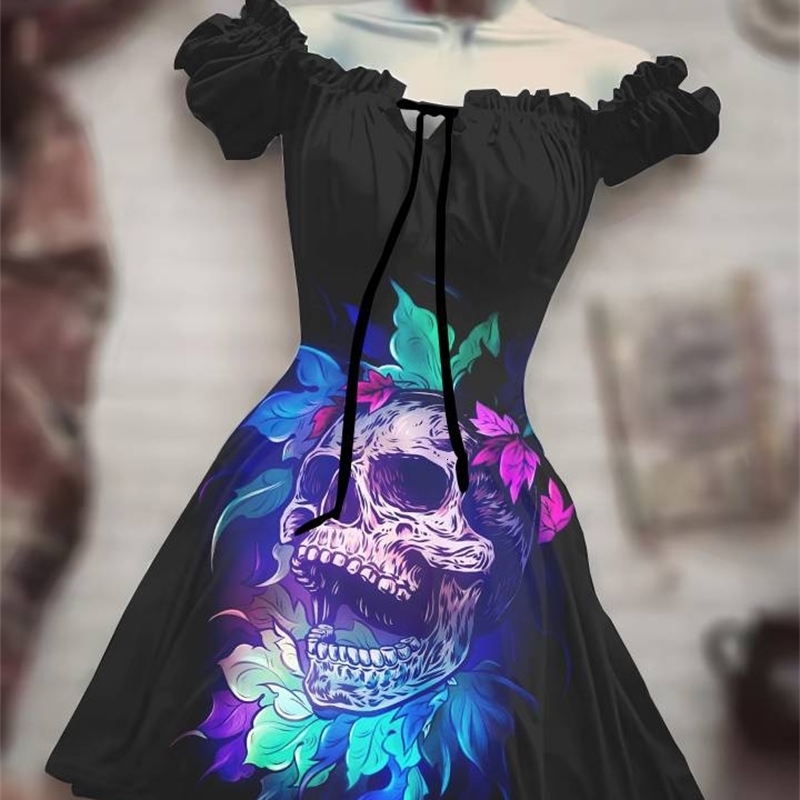Casual Dresses Horror Halloween Black Costume Sun Moon Dress Hawaiian Bohemian Dress Beauty Black Scarecrow 3D 230317