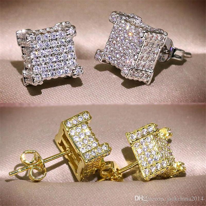 2023 Hip Hop Stud Earring Vintage Jewelry 925 Sterling Silver Gold Fill Pave White 5A Cubic Zircon CZ Diamond Top Sell Party Women Men Earring For Lov