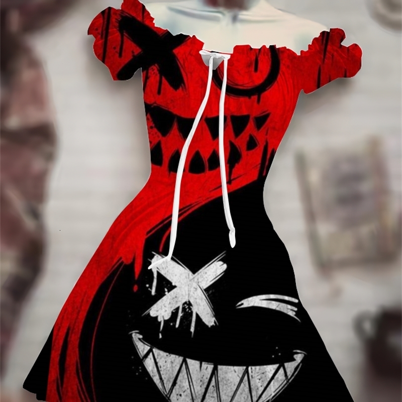 Casual Dresses Horror Halloween Black Costume Sun Moon Dress Hawaiian Bohemian Dress Beauty Black Scarecrow 3D 230317