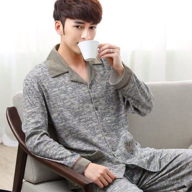 Men's Sleepwear Winter Long Sleeved Pajamas Home Clothes Ensembles De Pyjamas Men's Sleepwear Lounge Homewear Plaid Sleep Shirt Mens Pyjamaa