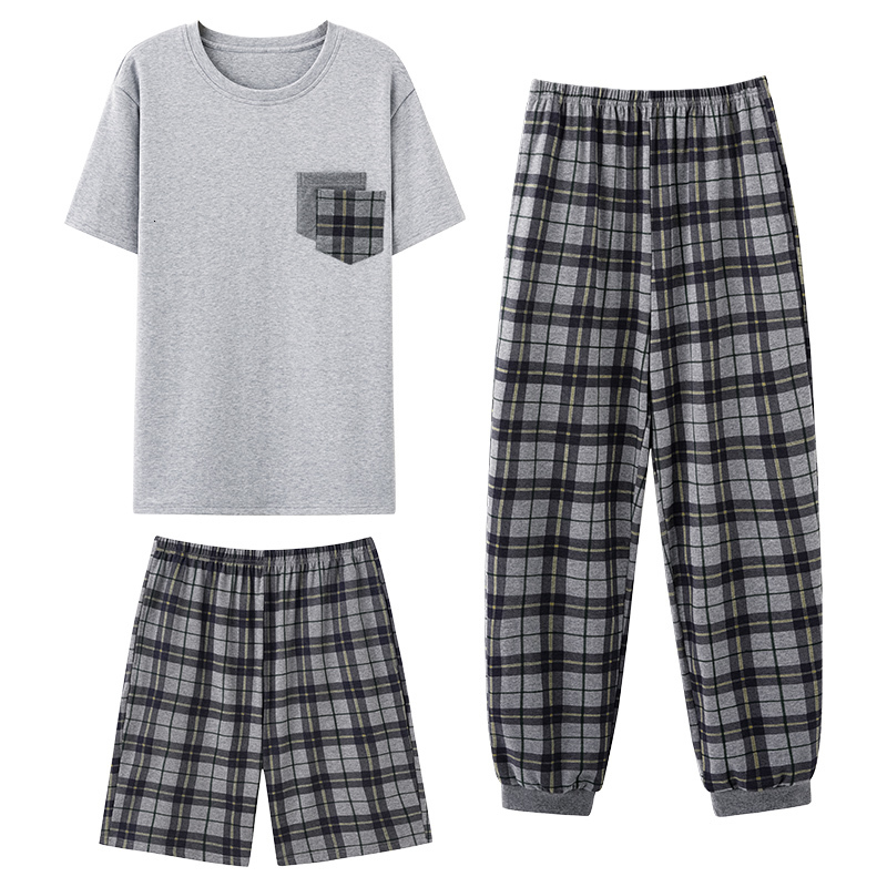 Men's Sleepwear TopsShort PantsLong Pants 3pc/set Men Cotton Pajamas Sets Summer Casual Tracksuit Pyjamas Male Big Yards L-XXXXL Pijama Hombre 23