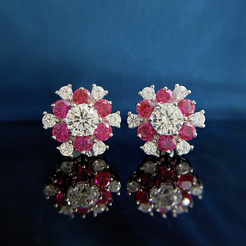 Snow Flower Emerald Diamond Stud Earring 100% Real 925 sterling silver Promise Wedding Earrings for Women Bridal Party Jewelry