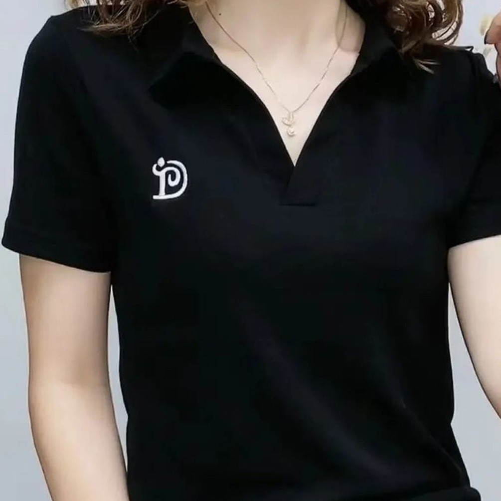 Women's Polos Short Sleeve Tshirt Top Summer Vneck Letter Pullover Knitted Tees Female Clothing Plus Size Ladies Polo 230317Z