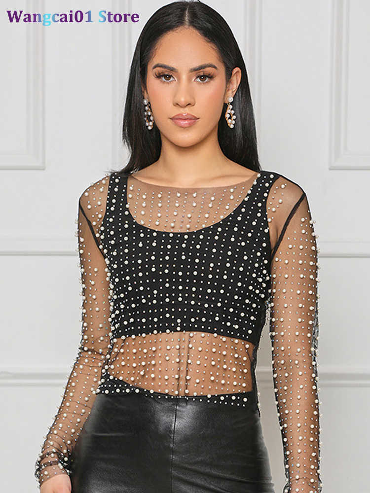 wangcai01 Women's T-Shirt Rhinestones Pearl Mesh Top Women 2023 Spring Summer Sexy See Through Fa T-shirt O-Neck Long Seve Club Party Ladies Tops 0321H23, Black
wangcai01 Women's T-Shirt Rhinestones Pearl Mesh Top Women 2023 Spring Summer Sexy See Through Fa T-shirt O-Neck Long Seve Club Party Ladies Tops 0321H23, Black