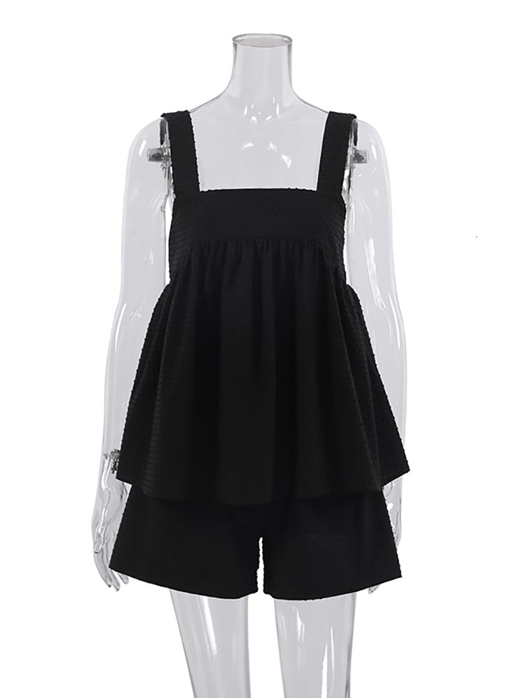 Women's Sleepwear Restve Casual Pajamas Womens Cotton 2 Piece Set White Tank Top Sleeveless Loose Female Home Suits With Shorts Solid Autumn 2303