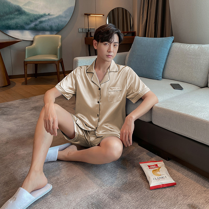 Women's Sleepwear Summer Pajamas for Ladies Short-sleeve Shorts Ice Silk Cardigan Silk Satin Pyjamas Nightwear Sleepwear Cute Home Service Suit 2