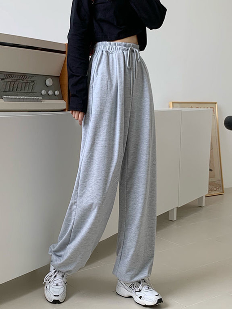 Women's Pants Capris JMPRS Gray Women Sweatpants Autumn Baggy Fashion Oversize Sports Pants Black Lace Up Spring Cotton Joggers Streetwear Trouse
