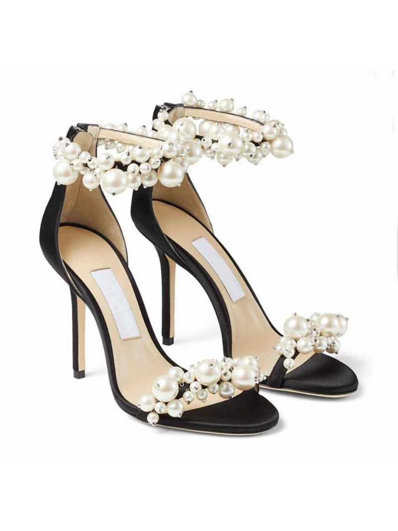 Elegant Bridal Wedding Dress Sandals Shoes Lady Pearls Ankle Strap Luxury Brands Summer High Heels Women's With Box
