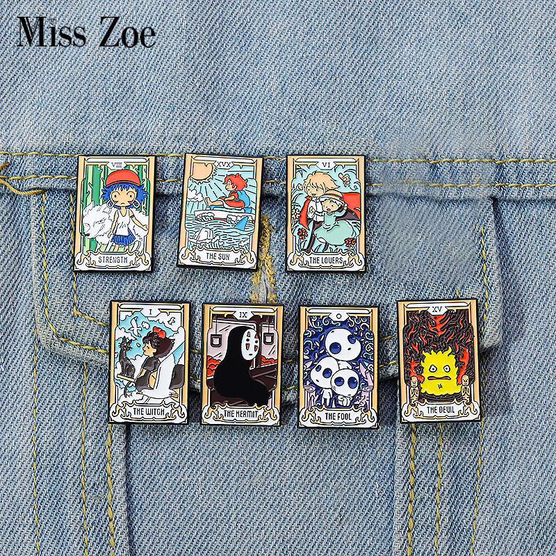Tarot Enamel Pins Custom Noface-man Calcifer San Howl Kiki Ponyo Brooches Lapel Badges Cartoon Jewelry Gift
Tarot Enamel Pins Custom Noface-man Calcifer San Howl Kiki Ponyo Brooches Lapel Badges Cartoon Jewelry Gift