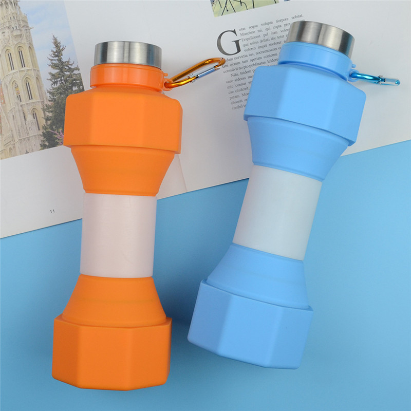 650ml Portable Outdoor Running Fitness Dumbbell Sports Bottle Creative Silicone Folding Water Cup Z260313