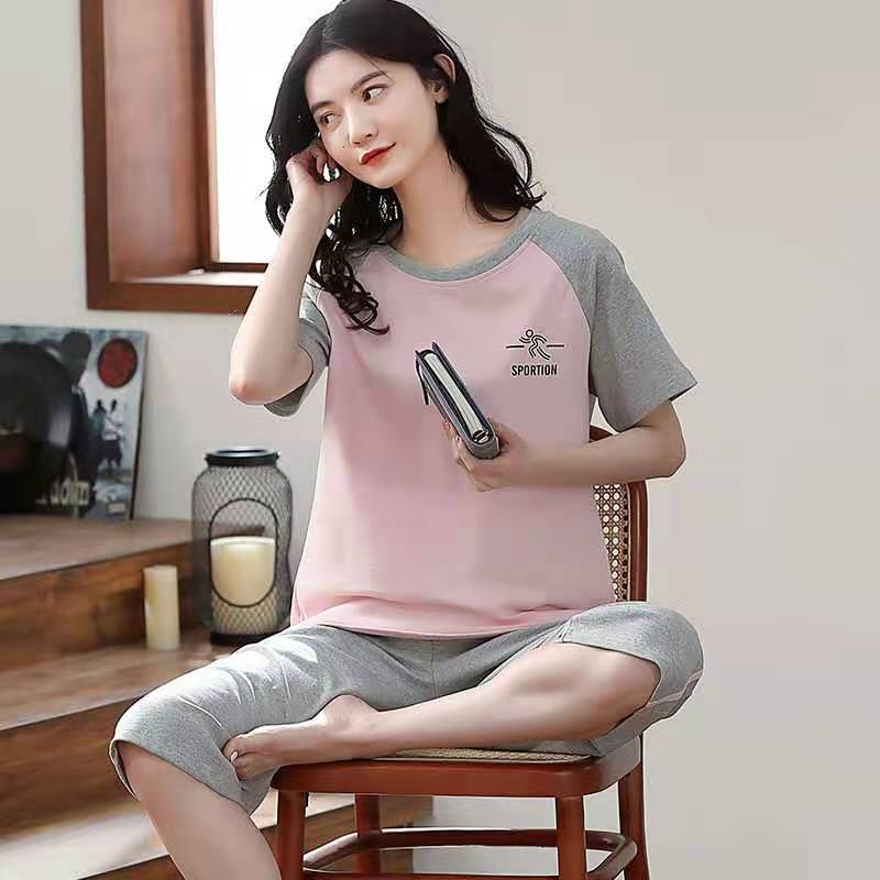 Women's Sleepwear Cotton Pajamas Women's Summer Short Sleeves Shorts Thin Suits Women's Cartoon Round Neck Loungewear Kawaii Pajamas Pl