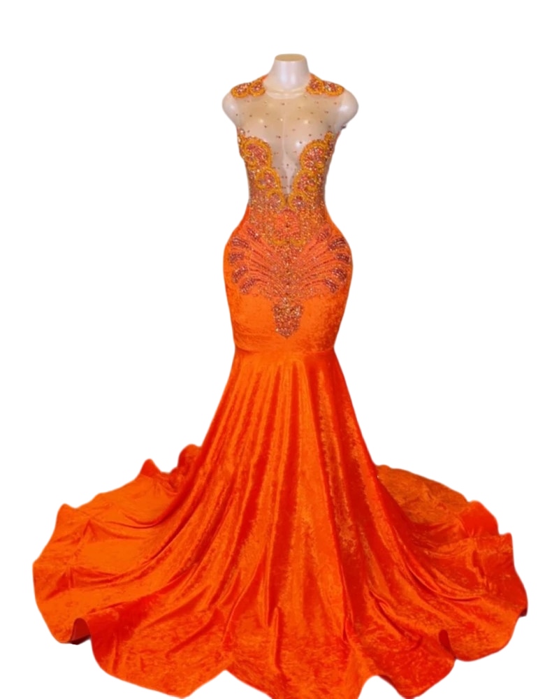 Glitter mermaid Orange Prom Dresses Black Girls 2023 Sequin Crystal African aso ebi Evening Party Gowns Velvet Robe De Bal