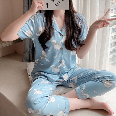 Women's Sleepwear Pyjamas women short sleeve long pant summer sleepwear pajamas set cute cartoon cotton pijamas suit home clothes 15 styles 23032