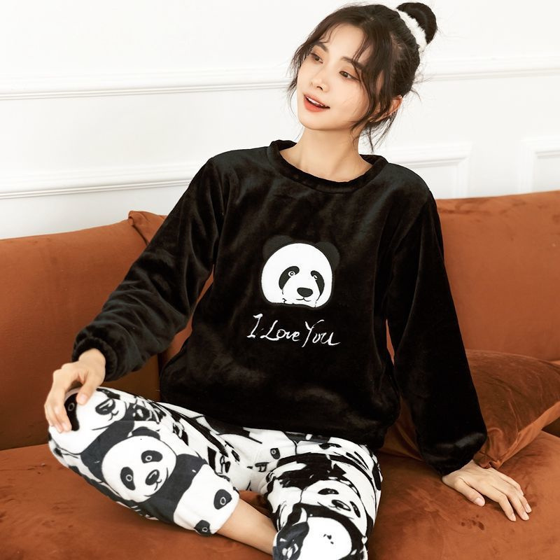 Women's Sleepwear Winter Pajamas Set Casual Cartoon Full Sleepwear For Women Warm Thick Pyjama Women's Flannel Fashion Homewear Clothes Plus
