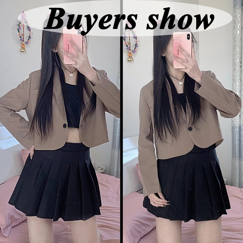 Women's Suits Blazers Lucyever Korean Cropped Blazer Solid Color Simple Singlebutton Outwear Teens Allmatch Long Sleeve Office Suit Jacket 230321