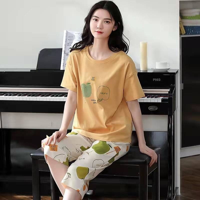 Women's Sleepwear Large Size Pajamas Ladies Summer Short Sleeve Thin Cartoon Round Neck Cotton Homewear Suit 230321