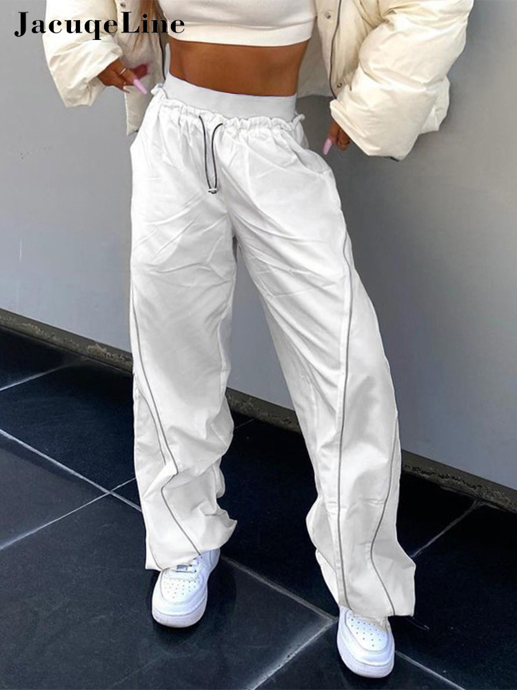 Women's Pants Capris Jacuqeline Loose Wide Leg Baggy Pants Women Hippie Casual Streetwear Low Waist Cargo Trousers Contrast Stitching Sweatpants 