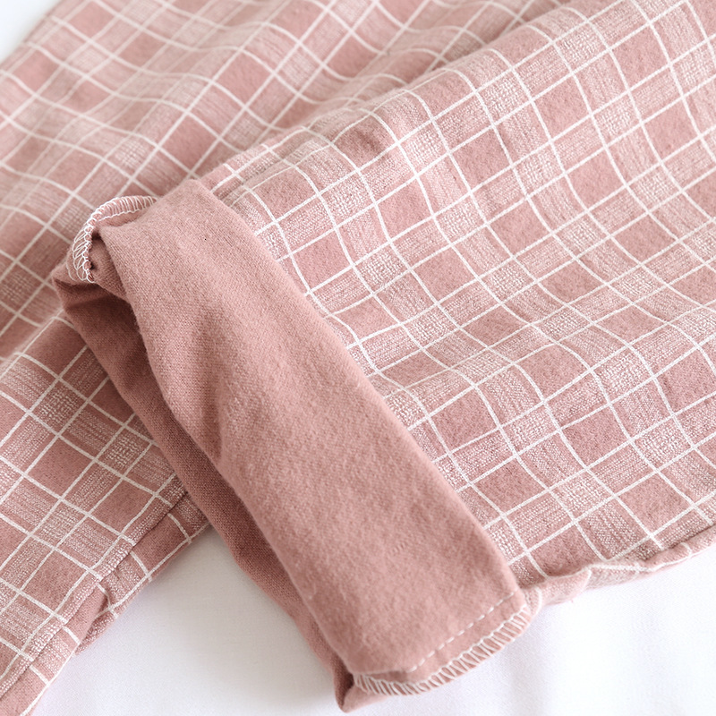 Women's Sleepwear spring and autumn couple pajamas long-sleeved trousers 100% cotton brushed plaid two-piece home service for men and women 23032