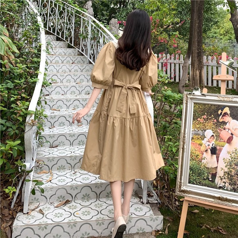 Casual Dresses Women Short Sleeve Dress Patchwork Peter Pan Collar Bow Girls Sweet Kawaii Dresses Students Korean Style High Waist Loose Trendy 230321