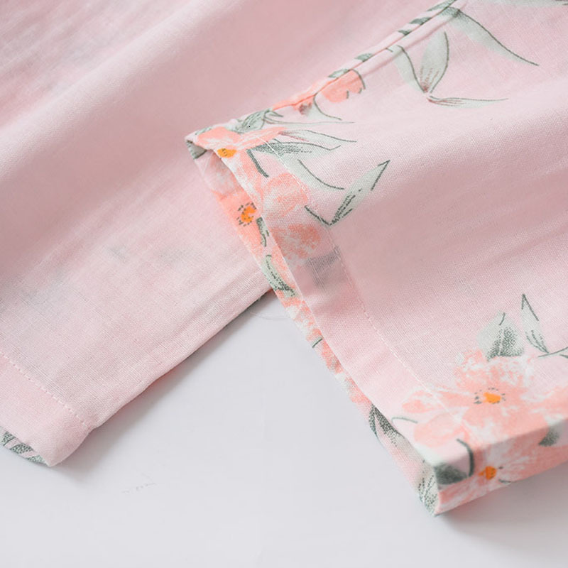 Women's Sleepwear 100% Cotton Women Sleepwear Home Clothes Ladies Half Sleeve Kimono Robe Sets Long Trousers Pajamas Suit Homewear Pijama Seda 23