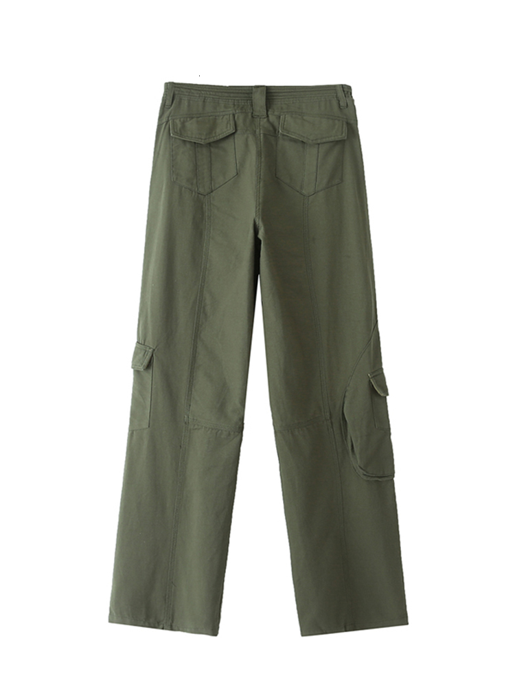 Women's Pants Capris PUWD Casual Women Green High Waist Straight Pants Summer Fashion Ladies Overall Female Pocket Polyester Pants 230321