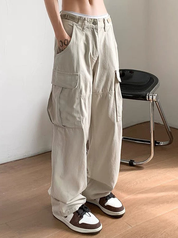 Women's Pants Capris HOUZHOU Vintage Baggy Cargo Pants Women Japan Style Harajuku Hippie Streetwear Black Trousers Female Oversized Korean Fashio