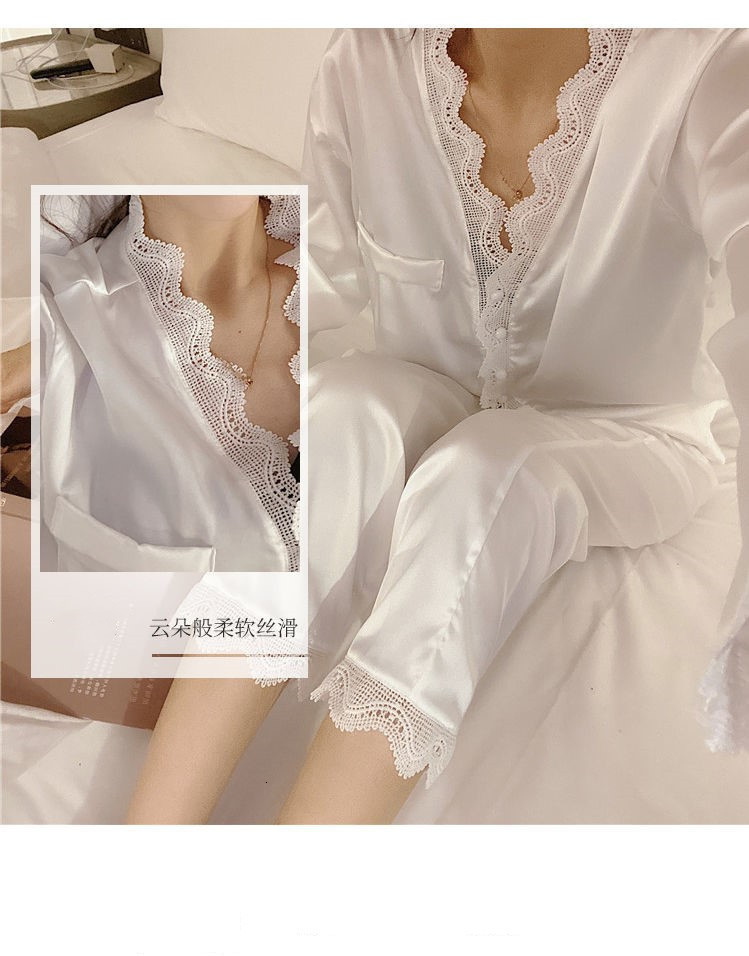 Women's Sleepwear 2 Piece/Set Home Suit Pajamas For Women Sleepwear Female Long Sleeve Trousers Satin Silk Nightwear Suit Pijamas 230321