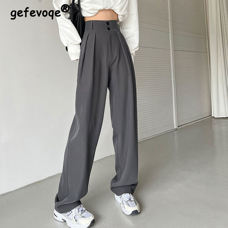 Women's Pants Capris Casual High Waist Loose Wide Leg Pants Women Spring Autumn Female Gray Black Suit Pants Ladies Streetwear Long Trousers 2303