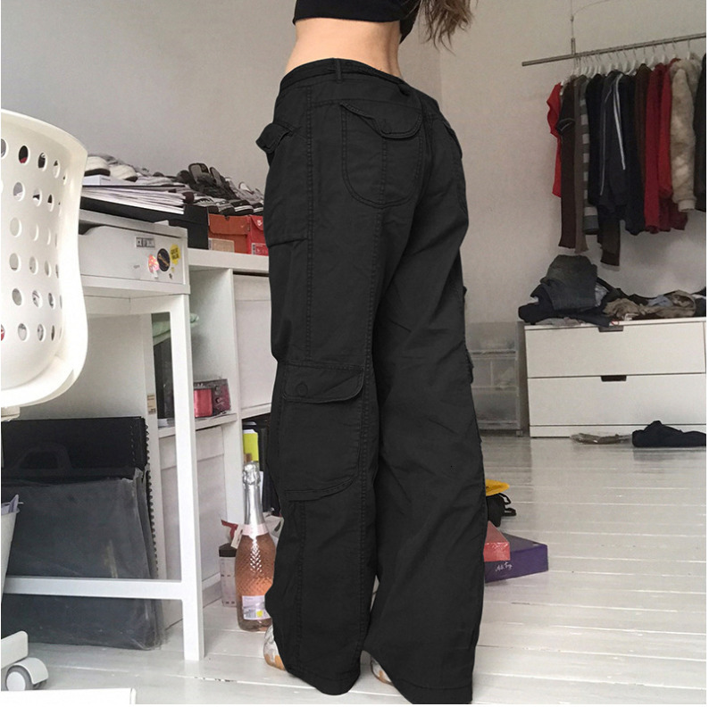 Women's Pants Capris Retro gray overalls wide leg cargo women pants women's trousers sexy low waist loose casual trousers vintage streetwear