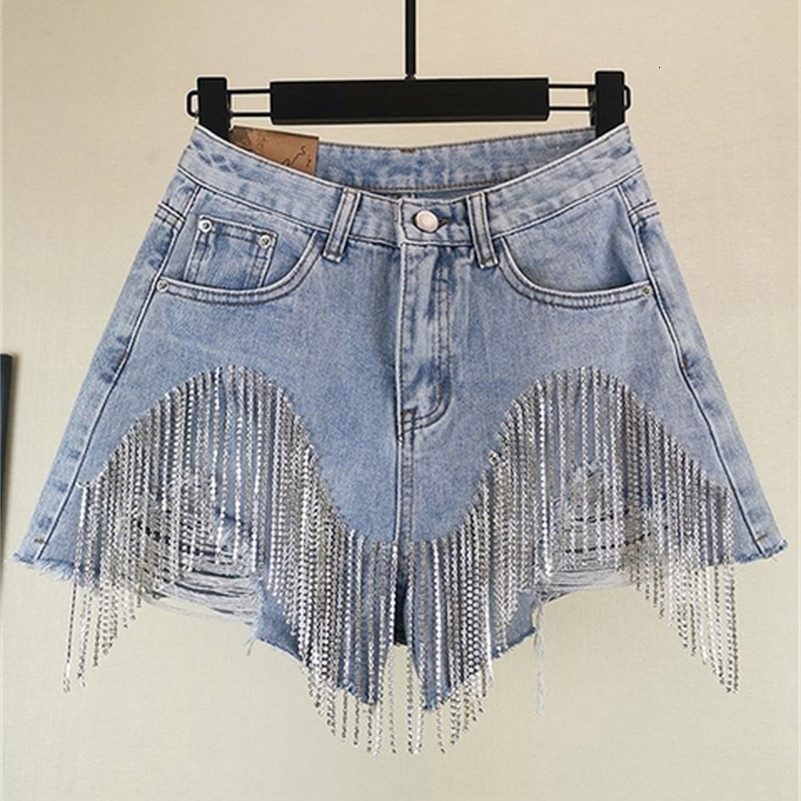 Women's Shorts Summer Fashion Denim Short Women High Street Style Sequins Loose Hole Tassel Female Fit Wild Clothing 230320